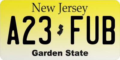 NJ license plate A23FUB