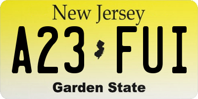 NJ license plate A23FUI