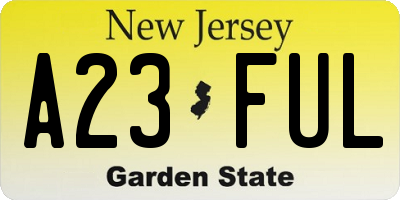 NJ license plate A23FUL