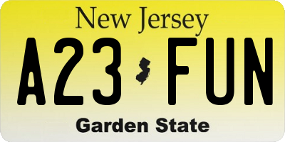 NJ license plate A23FUN