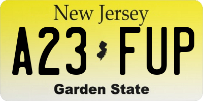 NJ license plate A23FUP