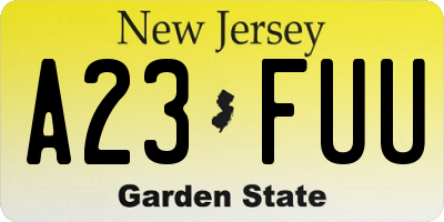 NJ license plate A23FUU