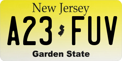 NJ license plate A23FUV