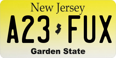 NJ license plate A23FUX