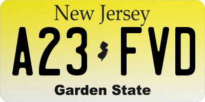 NJ license plate A23FVD