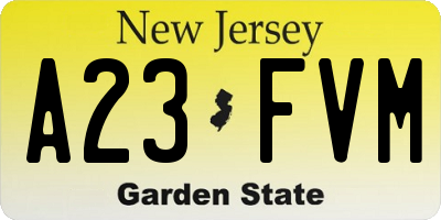 NJ license plate A23FVM