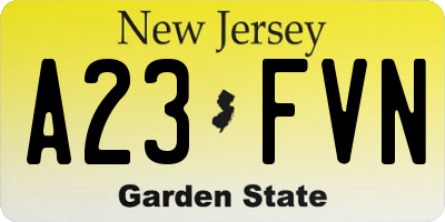 NJ license plate A23FVN