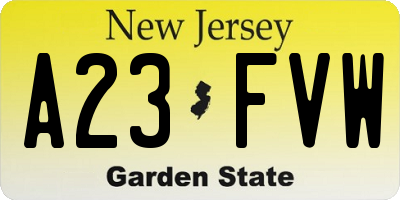 NJ license plate A23FVW