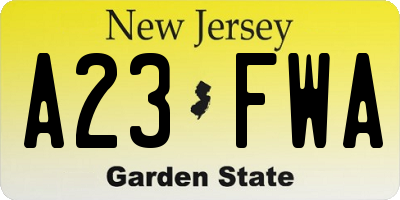 NJ license plate A23FWA