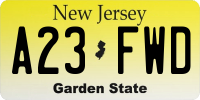 NJ license plate A23FWD