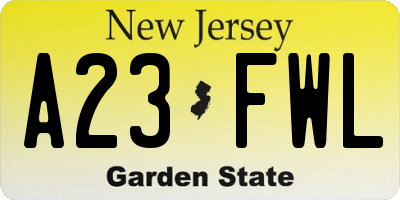 NJ license plate A23FWL