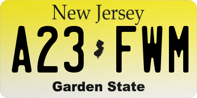 NJ license plate A23FWM