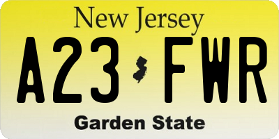 NJ license plate A23FWR