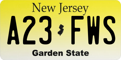 NJ license plate A23FWS