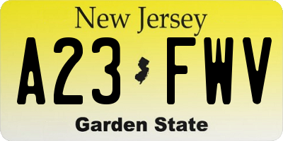 NJ license plate A23FWV