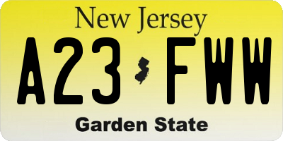 NJ license plate A23FWW