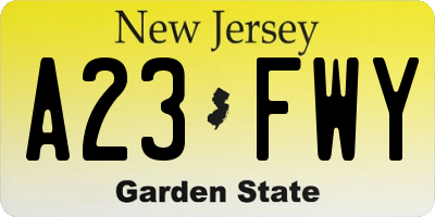 NJ license plate A23FWY