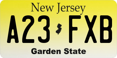 NJ license plate A23FXB