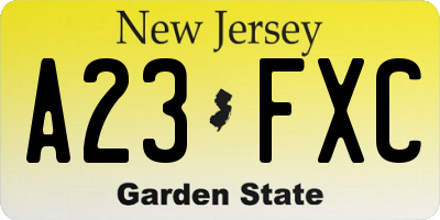 NJ license plate A23FXC