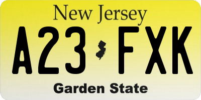 NJ license plate A23FXK