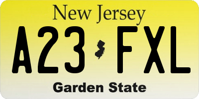 NJ license plate A23FXL