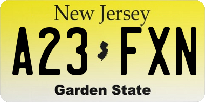 NJ license plate A23FXN