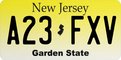 NJ license plate A23FXV