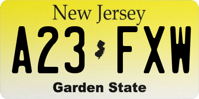 NJ license plate A23FXW