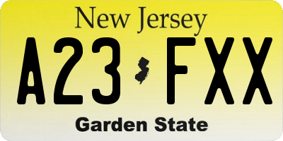 NJ license plate A23FXX