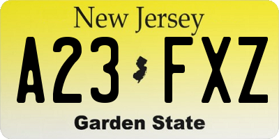 NJ license plate A23FXZ