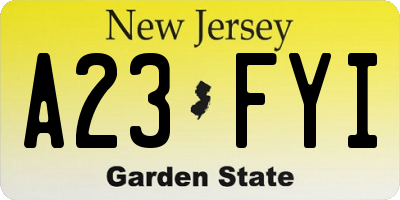 NJ license plate A23FYI