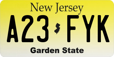 NJ license plate A23FYK