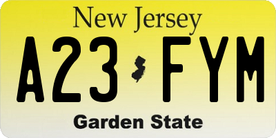 NJ license plate A23FYM
