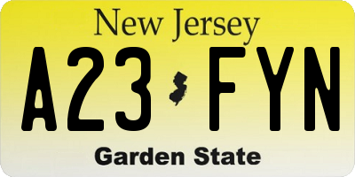 NJ license plate A23FYN