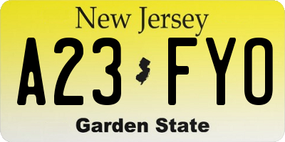 NJ license plate A23FYO