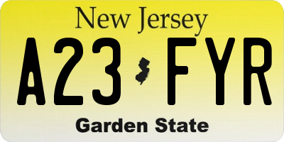 NJ license plate A23FYR