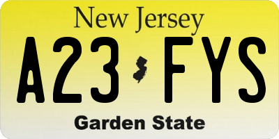 NJ license plate A23FYS