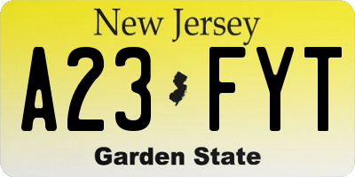 NJ license plate A23FYT