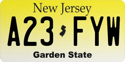 NJ license plate A23FYW