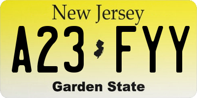 NJ license plate A23FYY