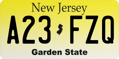 NJ license plate A23FZQ