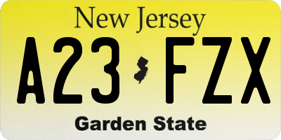 NJ license plate A23FZX