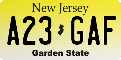NJ license plate A23GAF