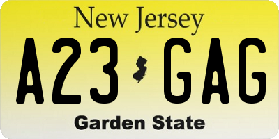 NJ license plate A23GAG