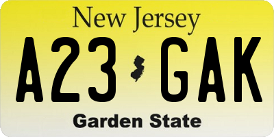 NJ license plate A23GAK