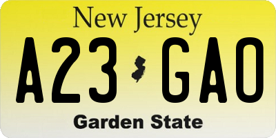 NJ license plate A23GAO