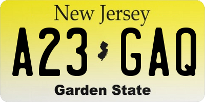 NJ license plate A23GAQ