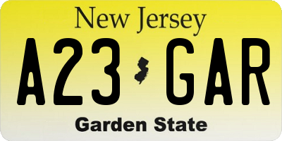 NJ license plate A23GAR