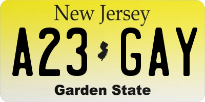 NJ license plate A23GAY
