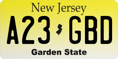 NJ license plate A23GBD